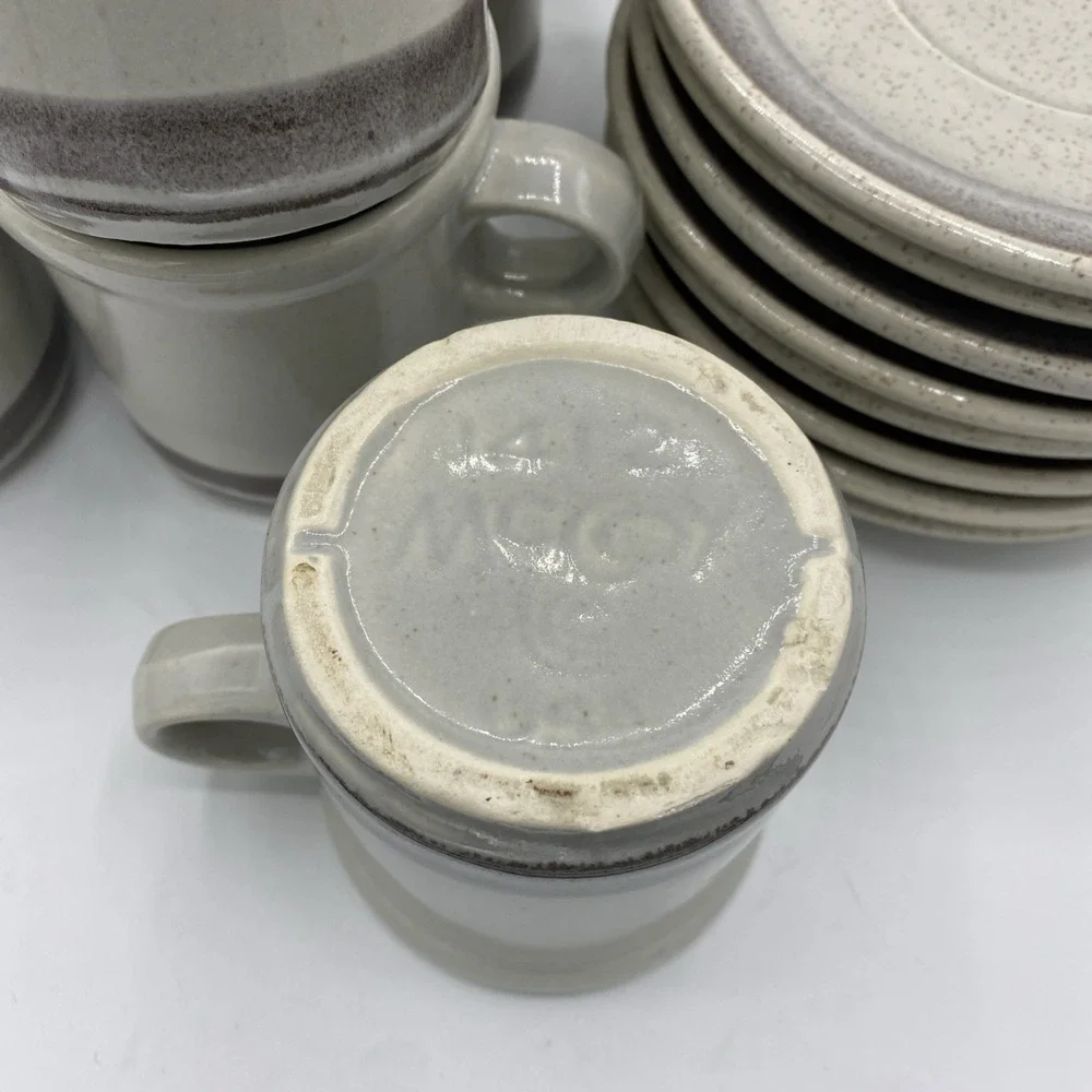 Vintage McCoy Lancaster Colony Corp Drip Glaze Mugs And Plates 1970 Set 16 Stone